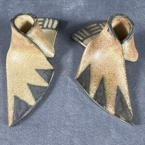 Signed Postmodern Studio Pottery Candle Holders Abstract Sculptural Pair